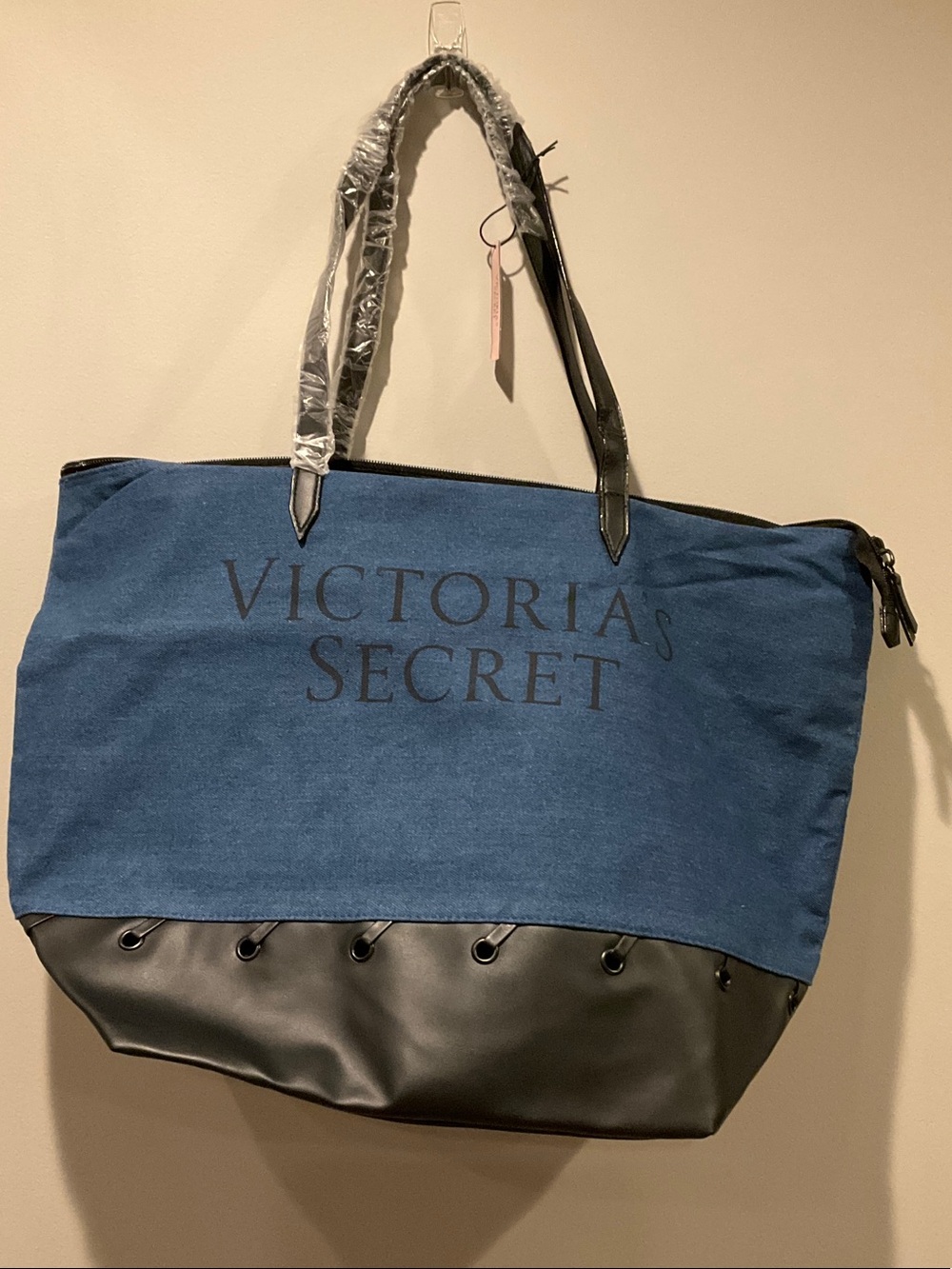 Victoria's Secret Navy Canvas and Black Accent Tote